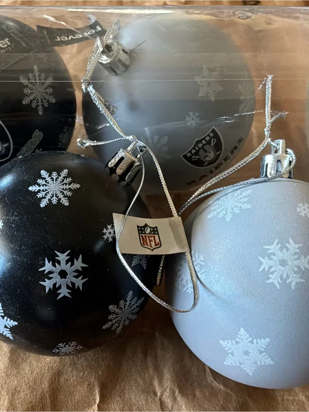Las Vegas Raiders Shatterproof Christmas Tree Holiday Ornaments Set 5 pack